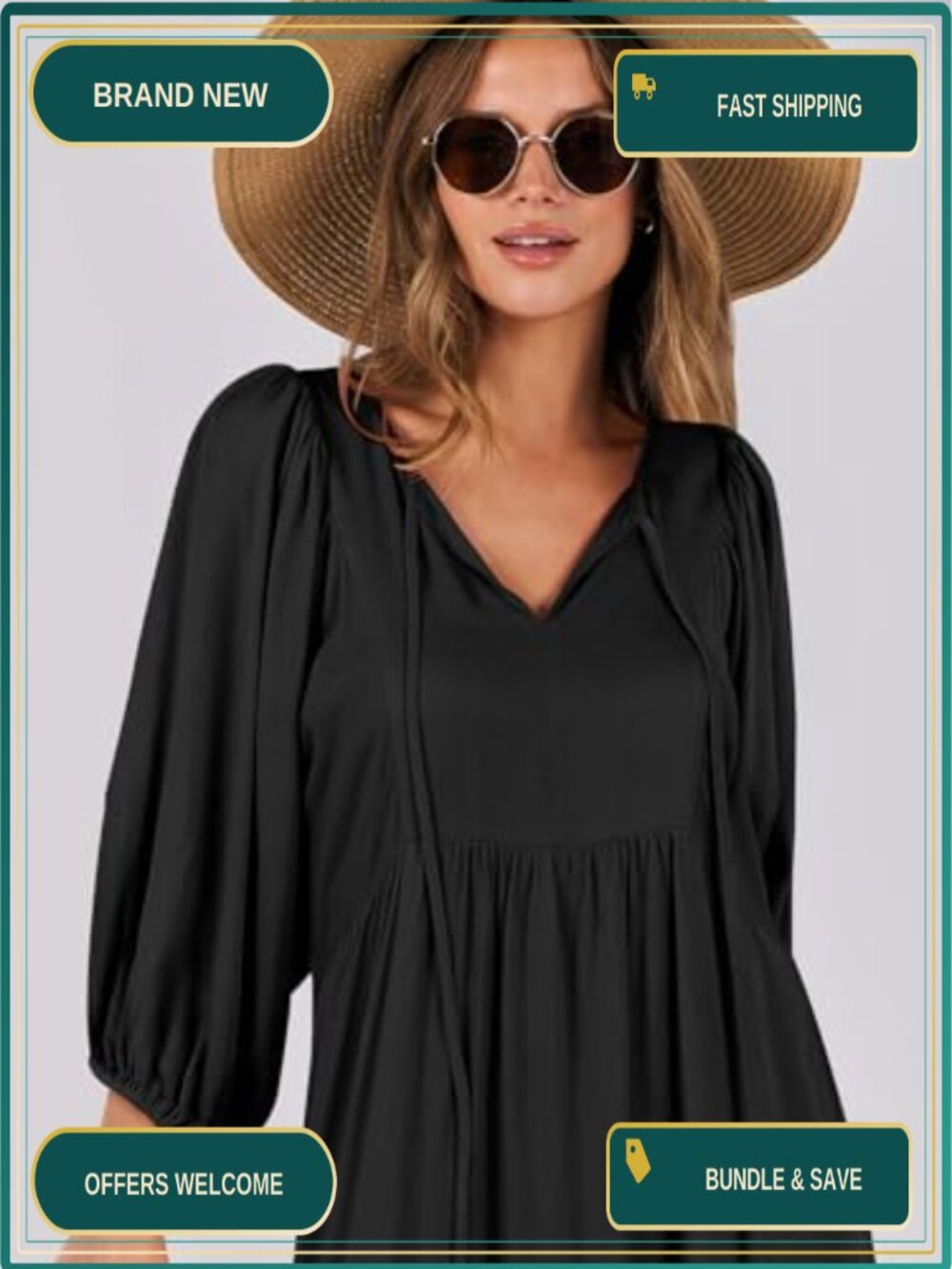 Womens Boho Floral Maxi Dress Long Sleeve Puff Sleeve Rayon A-Line V-Neck Tiered - Picture 4 of 6